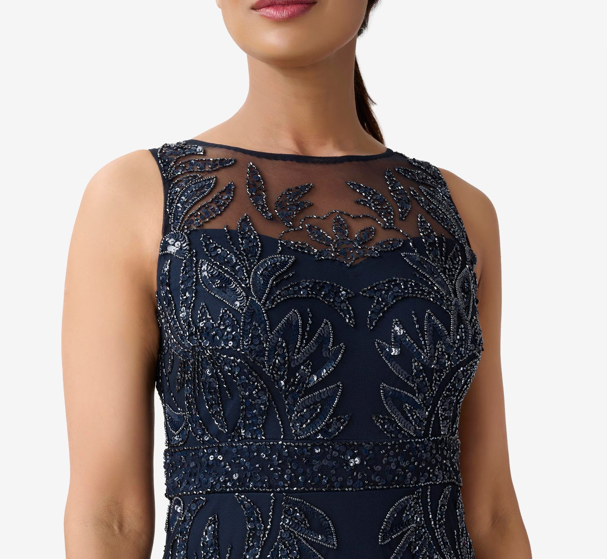 Adrianna Papell Hand-Beaded Sleeveless Slim Column Gown In Midnight