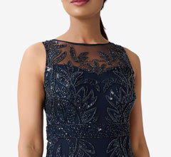Adrianna Papell Hand-Beaded Sleeveless Slim Column Gown In Midnight