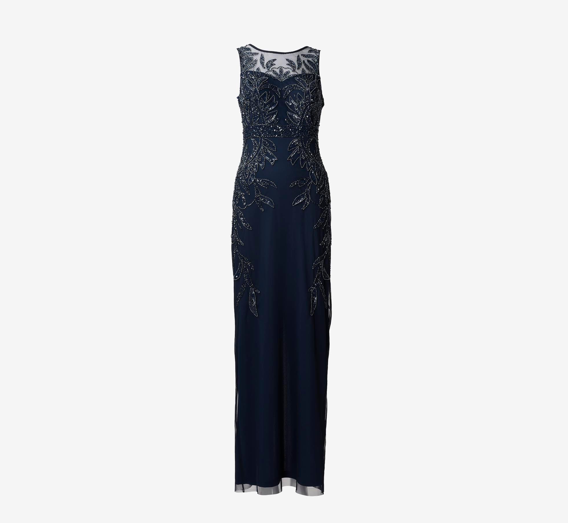 Adrianna Papell Hand-Beaded Sleeveless Slim Column Gown In Midnight
