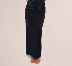 Adrianna Papell Hand-Beaded Sleeveless Slim Column Gown In Midnight