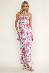 City Of Stars Strapless Scarf Maxi Dress Floral Ice Blue