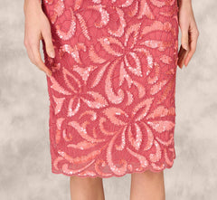Beaded Halter Midi Sheath Dress In Summer Rose
