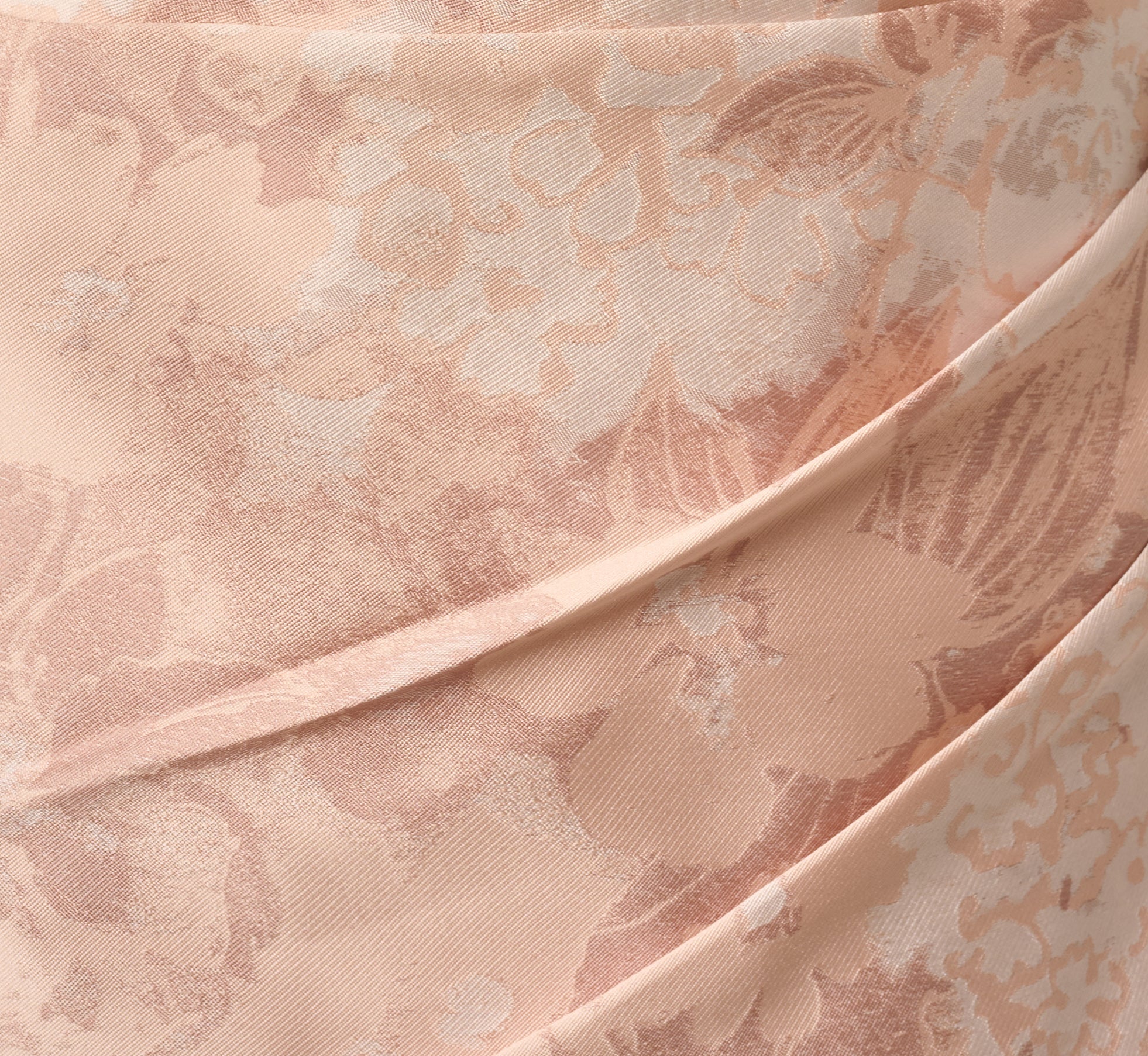 Beaded One Shoulder Floral Jacquard Draped Gown In Blush Multi