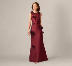 3D Floral Vine Stretch Mikado Mermaid Gown In Mahogany
